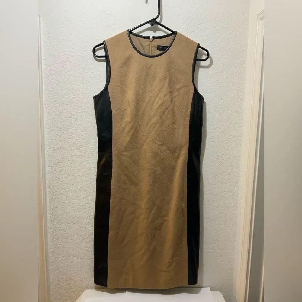 Ralph Lauren BLACK LABEL camel hair lambskin leather sleeveless Size 6 Dress